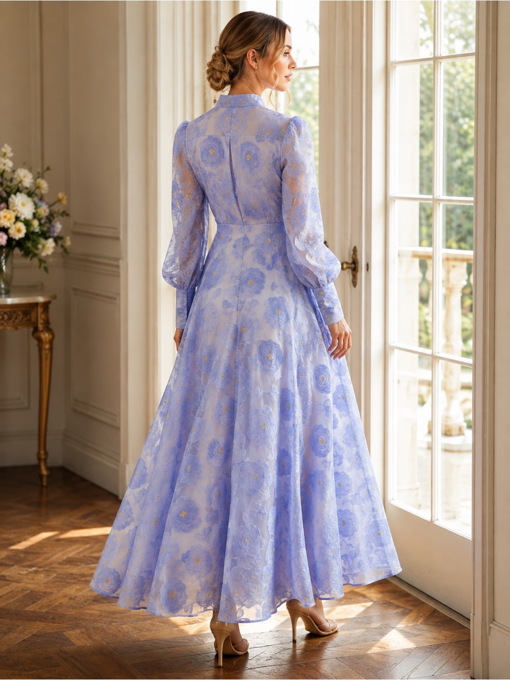 Dalia MacPhee Periwinkle Floral Jacquard Organza Maxi Dress D2256 NWT - Picture 4 of 16